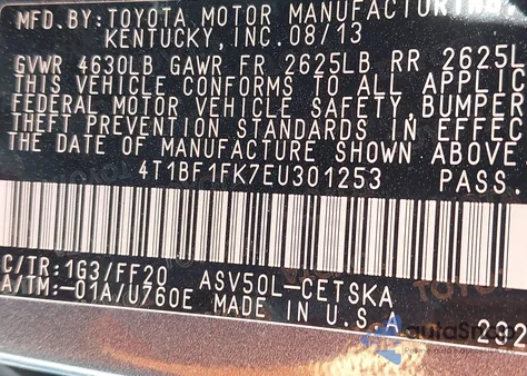 2014 Toyota Camry Se z USA, uszkodzony, nr VIN 4T1BF1FK7EU301253
